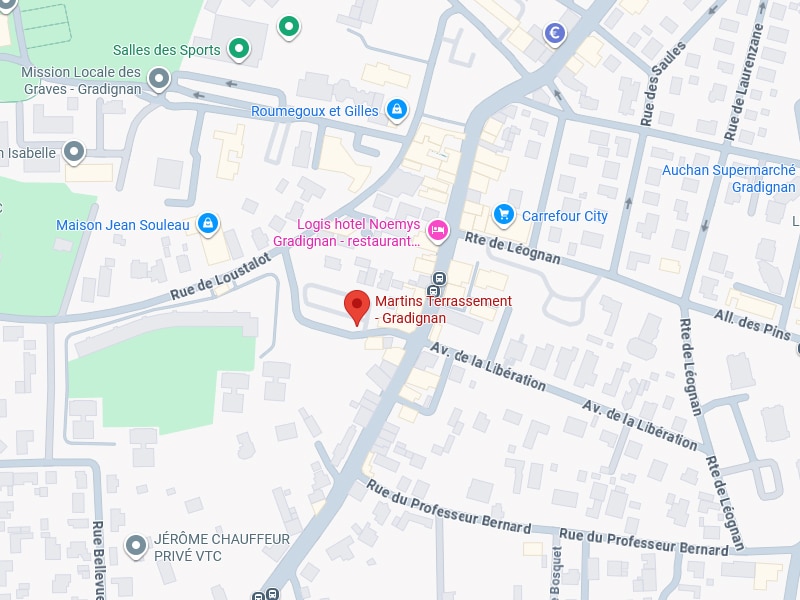 Carte centrée sur Martens Terrassement à Gradignan, près de Logis hotel Noemys, Rte de Léognan et Av. de la Libération.